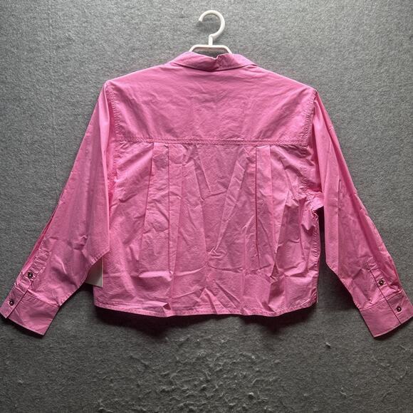 NWT Etica Womens Sz M Oceane Pleated Button Front Shirt Hot Pink Oversized - Picture 6 of 13